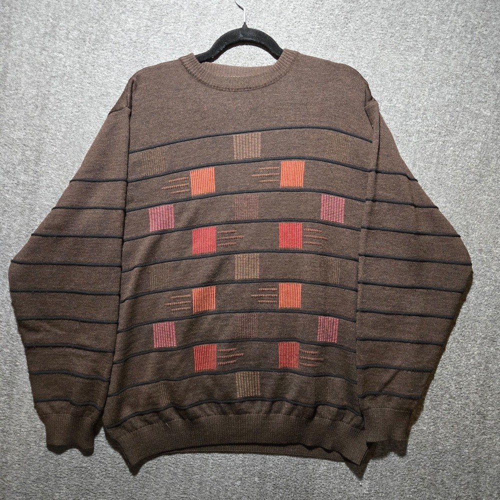 St. Croix Knits Wool Color Block Sweater Mens Sz Large Brown Made in USA